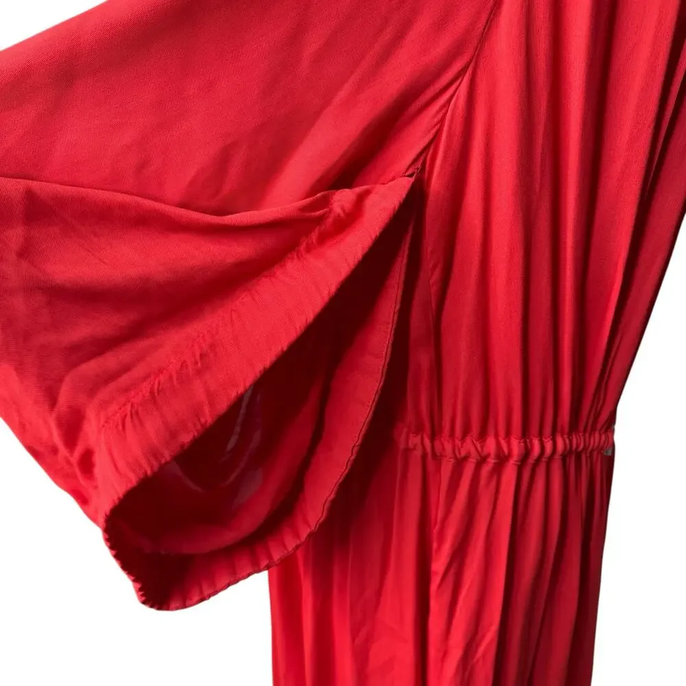 TIBI Red Gathered Adjustable Wasit crepe midi dress Red Medium